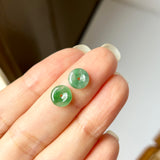 A-Grade Natural Floral Imperial Green Jadeite Donut Stud Earring No.180843