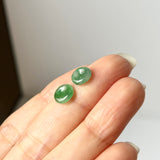 A-Grade Natural Floral Imperial Green Jadeite Donut Stud Earring No.180843