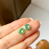 A-Grade Natural Floral Imperial Green Jadeite Donut Stud Earring No.180843