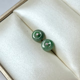 A-Grade Natural Floral Imperial Green Jadeite Donut Stud Earring No.180842