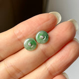 A-Grade Natural Floral Imperial Green Jadeite Donut Stud Earring No.180842