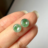 A-Grade Natural Floral Imperial Green Jadeite Donut Stud Earring No.180842