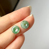 A-Grade Natural Floral Imperial Green Jadeite Donut Stud Earring No.180842