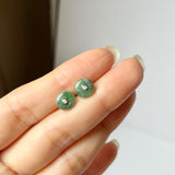 A-Grade Natural Floral Imperial Green Jadeite Donut Stud Earring No.180841