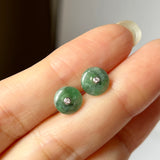 A-Grade Natural Floral Imperial Green Jadeite Donut Stud Earring No.180841