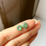 A-Grade Natural Floral Imperial Green Jadeite Donut Stud Earring No.180841