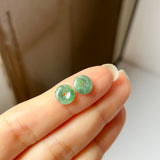 A-Grade Natural Floral Imperial Green Jadeite Donut Stud Earring No.180841