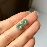 A-Grade Natural Floral Imperial Green Jadeite Donut Stud Earring No.180841