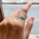 16.2mm A-Grade Natural Bluish Green Jadeite Faceted Abacus Ring Band No.162007