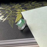 16.6mm Icy A-Grade Natural Imperial Moss On Snow Jadeite Cuban Chain Ring No. 162468