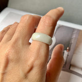 15.2mm A-Grade Natural White Jadeite Saddle Top Ring Band No.220442