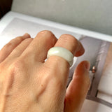 15.2mm A-Grade Natural White Jadeite Saddle Top Ring Band No.220442