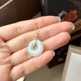 A-Grade Natural Moss On Snow Jadeite Ancient Coin Donut Pendant No.172581