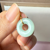 A-Grade Natural Moss On Snow Jadeite Ancient Coin Donut Pendant No.172582