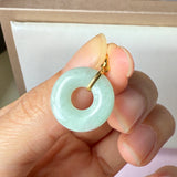 A-Grade Natural Moss On Snow Jadeite Ancient Coin Donut Pendant No.172582