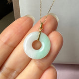 A-Grade Natural Moss On Snow Jadeite Ancient Coin Donut Pendant No.172583