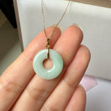 A-Grade Natural Moss On Snow Jadeite Ancient Coin Donut Pendant No.172584