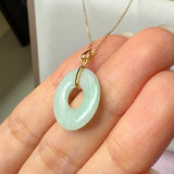 A-Grade Natural Moss On Snow Jadeite Ancient Coin Donut Pendant No.172584