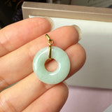 A-Grade Natural Moss On Snow Jadeite Ancient Coin Donut Pendant No.172584