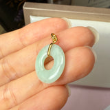 A-Grade Natural Moss On Snow Jadeite Ancient Coin Donut Pendant No.172584