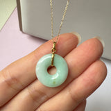 A-Grade Natural Moss On Snow Jadeite Ancient Coin Donut Pendant No.172585