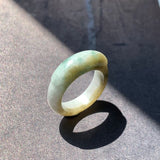 16.2mm A-Grade Natural Yellowish Green Floral Jadeite Saddle Top Ring Band No.162246