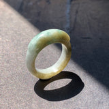 16.2mm A-Grade Natural Yellowish Green Floral Jadeite Saddle Top Ring Band No.162246