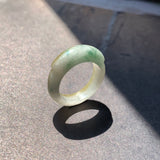 16.2mm A-Grade Natural Yellowish Green Floral Jadeite Saddle Top Ring Band No.162246