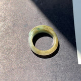 16.2mm A-Grade Natural Yellowish Green Floral Jadeite Saddle Top Ring Band No.162246