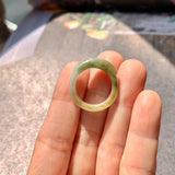 16.2mm A-Grade Natural Yellowish Green Floral Jadeite Saddle Top Ring Band No.162246