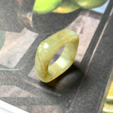 16.2mm A-Grade Natural Yellowish Green Jadeite Square Abacus Ring Band No. 161504