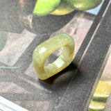 16.2mm A-Grade Natural Yellowish Green Jadeite Square Abacus Ring Band No. 161504