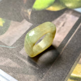 16.2mm A-Grade Natural Yellowish Green Jadeite Square Abacus Ring Band No. 161504