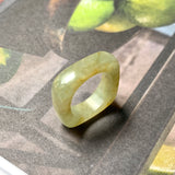 16.2mm A-Grade Natural Yellowish Green Jadeite Square Abacus Ring Band No. 161504