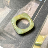 16.2mm A-Grade Natural Yellowish Green Jadeite Square Abacus Ring Band No. 161504