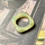 16.2mm A-Grade Natural Yellowish Green Jadeite Square Abacus Ring Band No. 161504