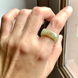 16.2mm A-Grade Natural Yellowish Green Jadeite Square Abacus Ring Band No. 161504