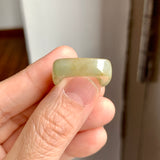 16.2mm A-Grade Natural Yellowish Green Jadeite Square Abacus Ring Band No. 161504