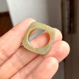 16.2mm A-Grade Natural Yellowish Green Jadeite Square Abacus Ring Band No. 161504