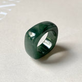 SOLD OUT: 16.3mm A-Grade Natural Dark Bluish Green Jadeite Square Abacus Ring Band No. 161996