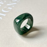 SOLD OUT: 16.3mm A-Grade Natural Dark Bluish Green Jadeite Square Abacus Ring Band No. 161996