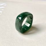 SOLD OUT: 16.3mm A-Grade Natural Dark Bluish Green Jadeite Square Abacus Ring Band No. 161996