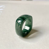 SOLD OUT: 16.3mm A-Grade Natural Dark Bluish Green Jadeite Square Abacus Ring Band No. 161996