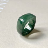 SOLD OUT: 16.3mm A-Grade Natural Dark Bluish Green Jadeite Square Abacus Ring Band No. 161996