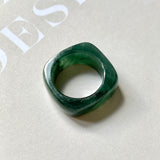 SOLD OUT: 16.3mm A-Grade Natural Dark Bluish Green Jadeite Square Abacus Ring Band No. 161996