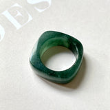 SOLD OUT: 16.3mm A-Grade Natural Dark Bluish Green Jadeite Square Abacus Ring Band No. 161996