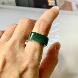 SOLD OUT: 16.3mm A-Grade Natural Dark Bluish Green Jadeite Square Abacus Ring Band No. 161996