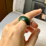 SOLD OUT: 16.3mm A-Grade Natural Dark Bluish Green Jadeite Square Abacus Ring Band No. 161996