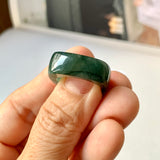 SOLD OUT: 16.3mm A-Grade Natural Dark Bluish Green Jadeite Square Abacus Ring Band No. 161996