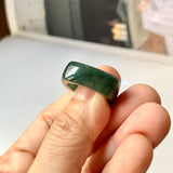 SOLD OUT: 16.3mm A-Grade Natural Dark Bluish Green Jadeite Square Abacus Ring Band No. 161996